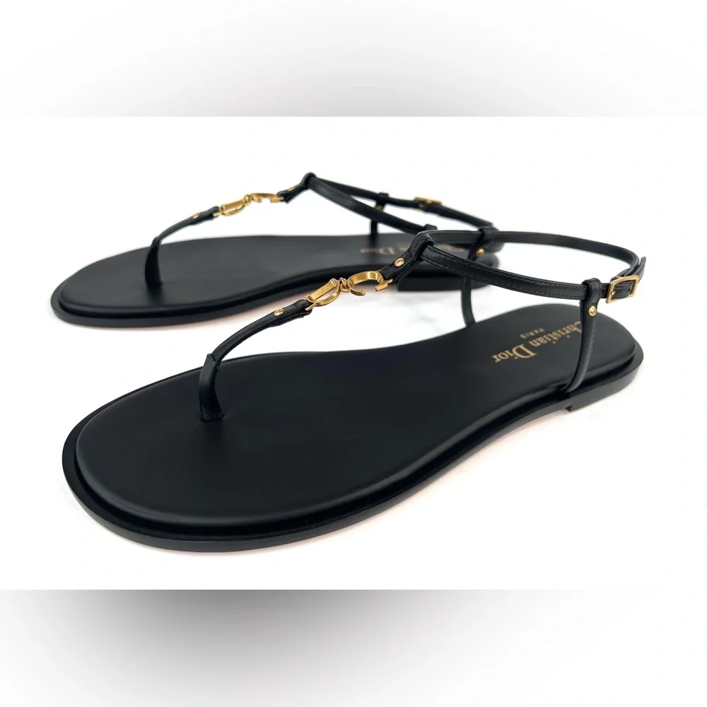 Dior  C'est Dior Thong Sandals Christian Dior Logo CD Leather Flats Size EU 38 - Picture 15 of 16